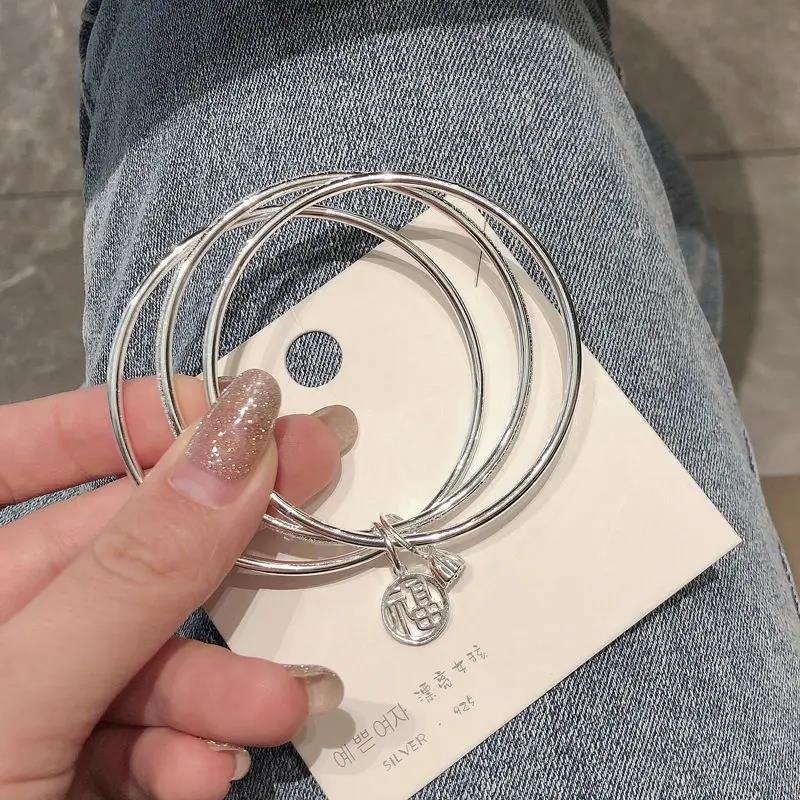 足银手镯 三生三世银手镯女9999纯银闭口足银送闺蜜女友礼物