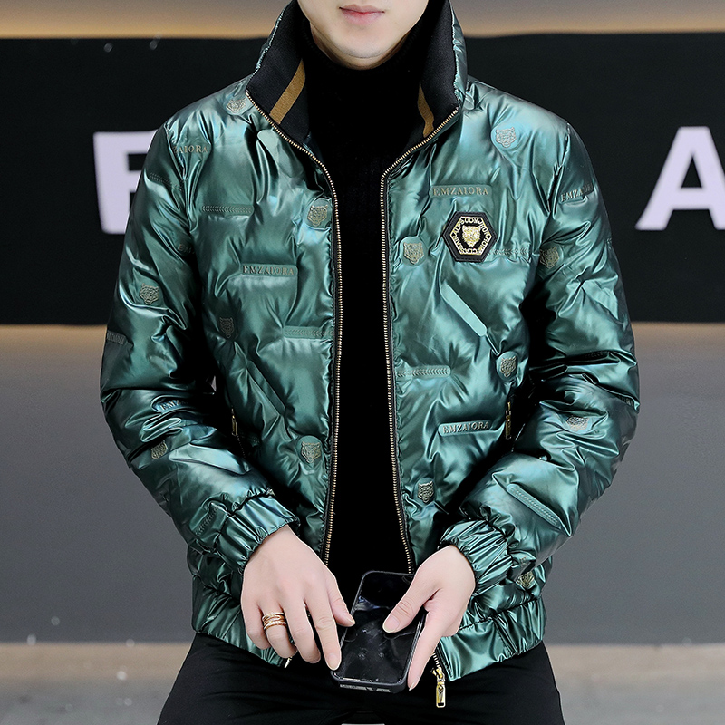 轻薄修身韩版保暖冬季新衣男外套青立领亮面服男装男袄休闲棉服