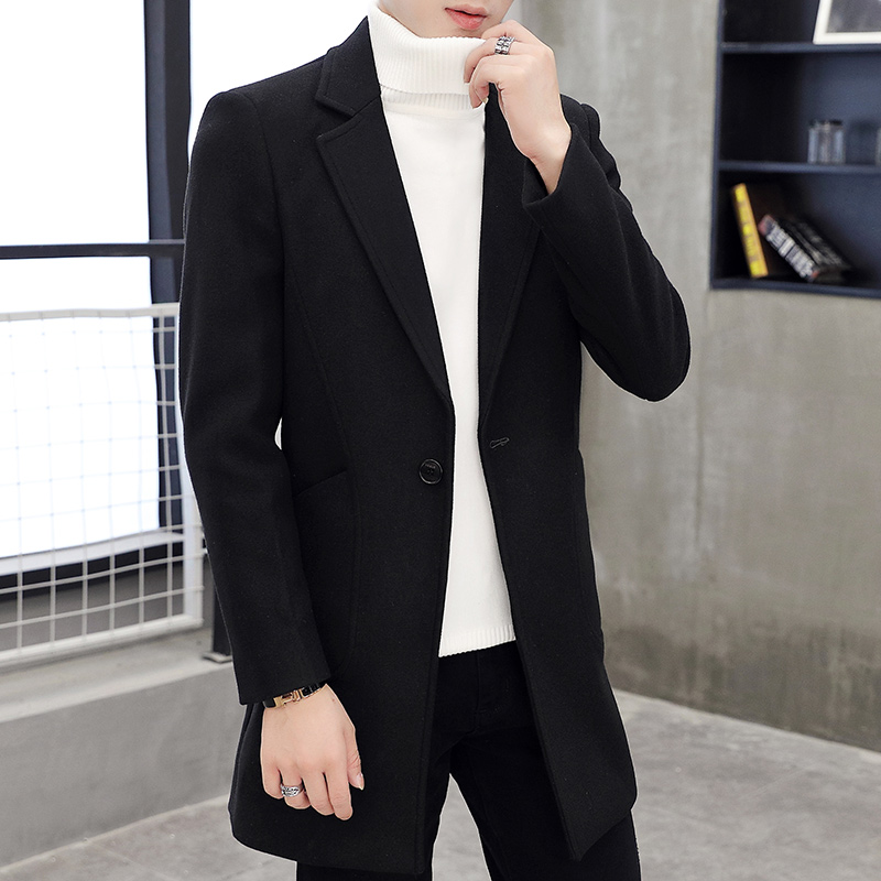 新冬季高档帅气男士春秋加厚秋冬新中长大衣男外套呢子男外套毛呢