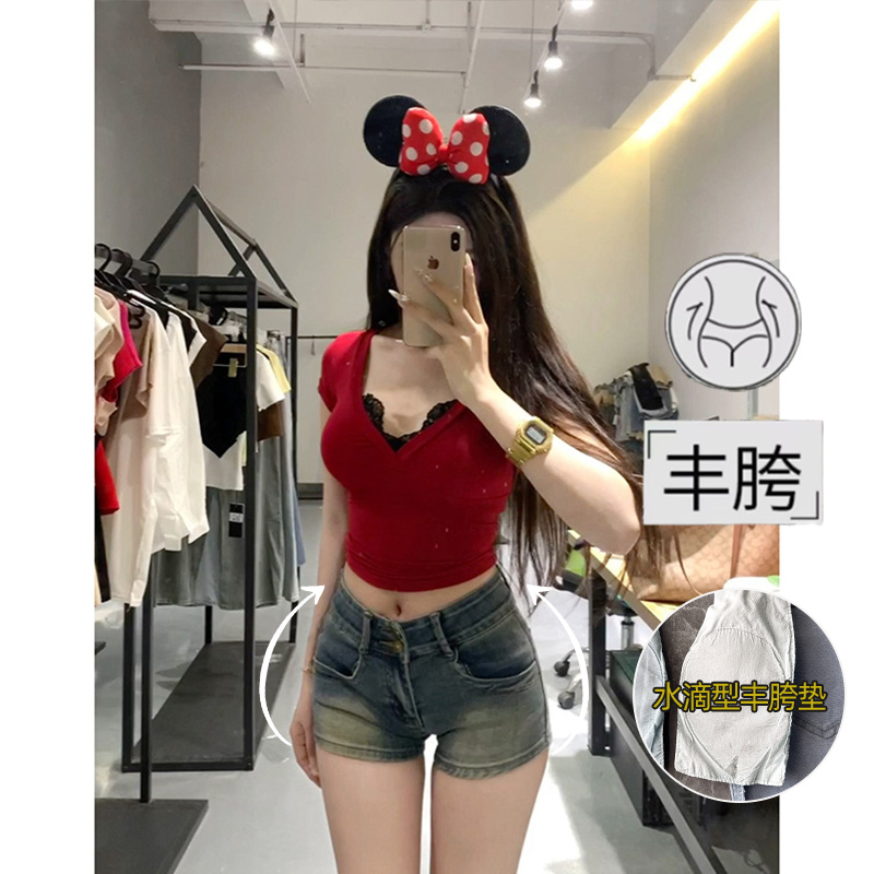 蓝色低腰丰胯牛仔短裤女2025秋季新款显瘦弹力修身超短辣妹热裤