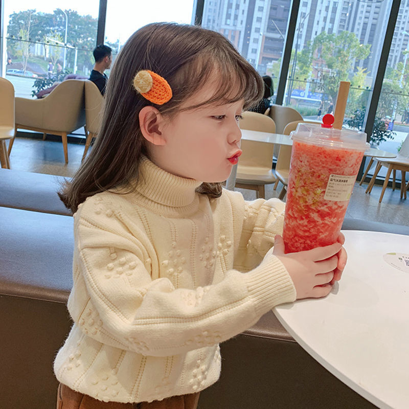 2021新款儿童洋气高领毛衣宝宝冬季加绒加厚针织打底女童韩版冬装