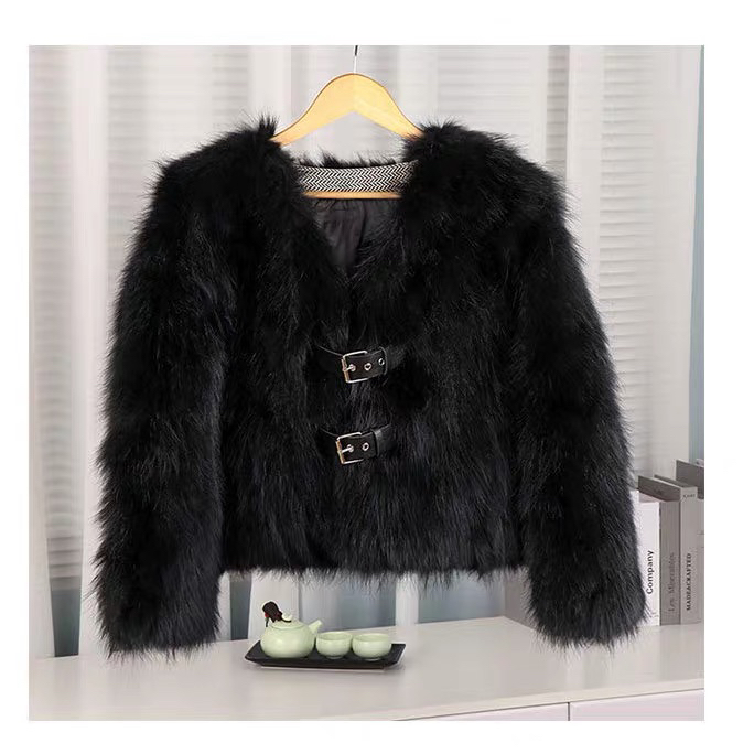 网红新款貉 子毛小个子V领轻奢显瘦羽 绒双重保暖时尚气质外套nis