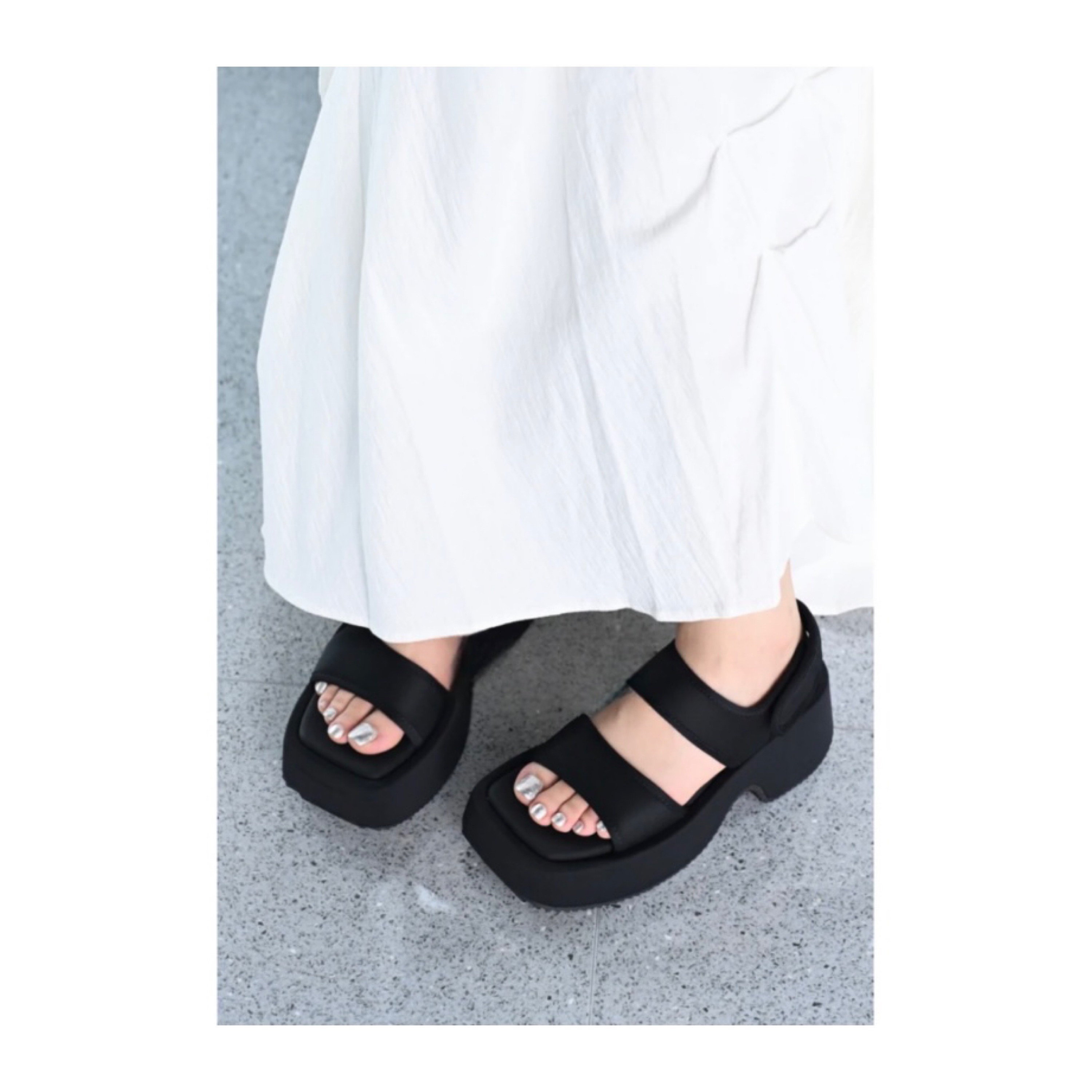 MUQI「极简风」欧货厚底方头凉鞋2024夏季新款百搭增高露趾凉拖鞋