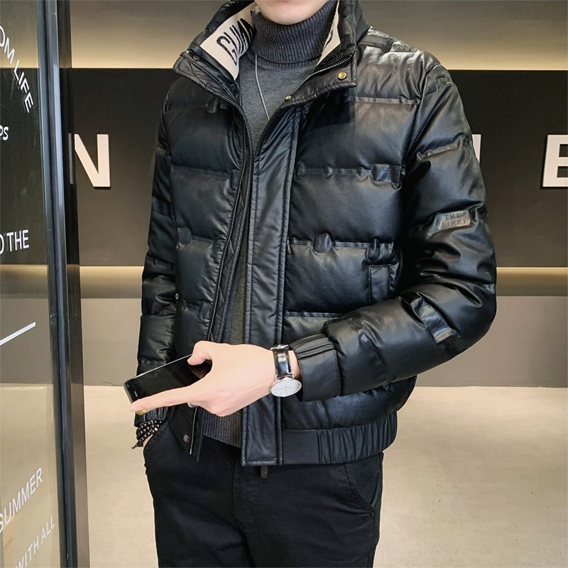 男士皮羽绒服2025冬季新款立领时尚加厚保暖短款修身皮外套袄子