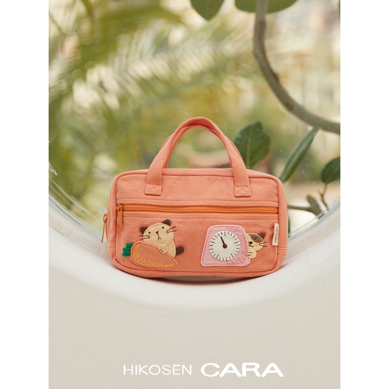 HIKOSEN CARA卡拉猫日系帆布女手拿包小手提包零钱收纳化妆手机包