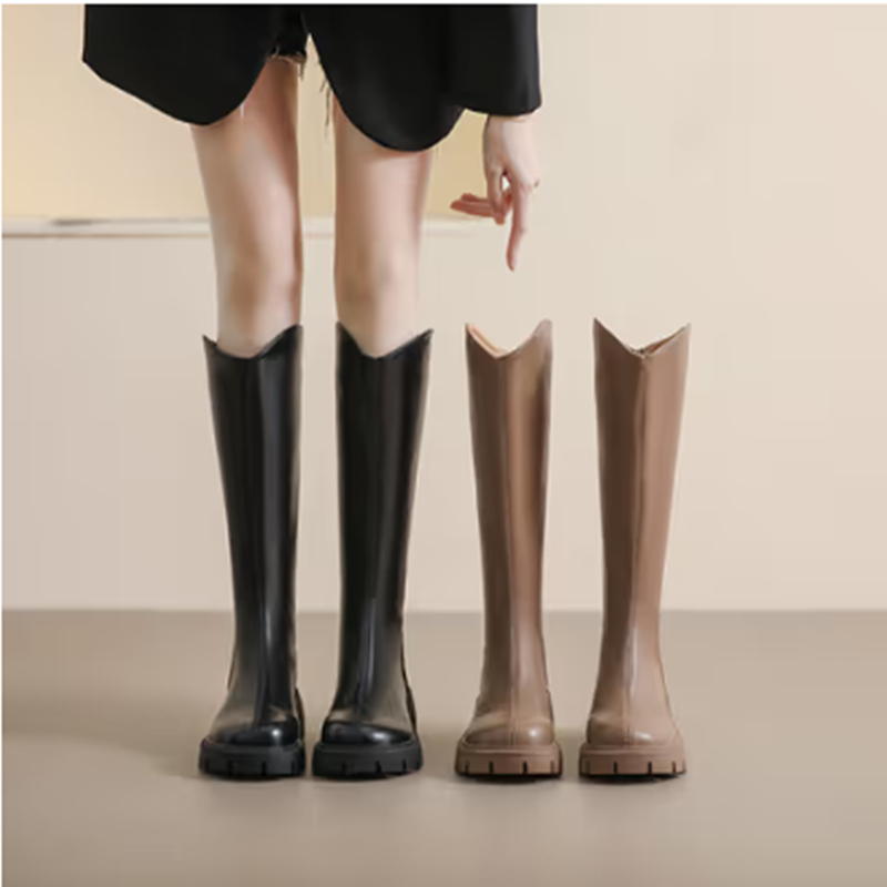 31-34码小个子长筒靴子不过膝厚底增高显腿长2024秋冬季加绒温暖