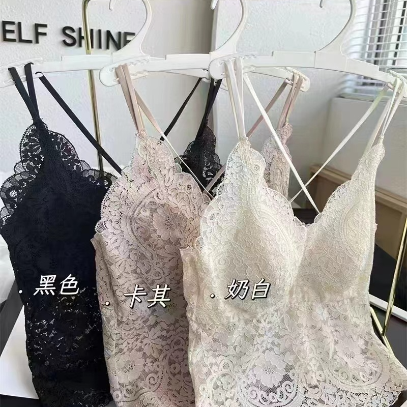 KUNNA 昆娜 女背心打底蕾丝吊带内衣美背女士黑色奶白1329#网红