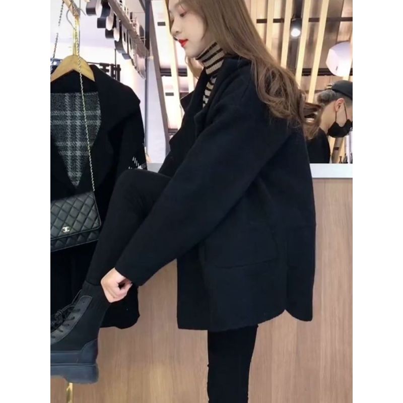短外套女2024春秋冬新款呢子开衫小个子毛呢加厚韩版西装领大衣潮