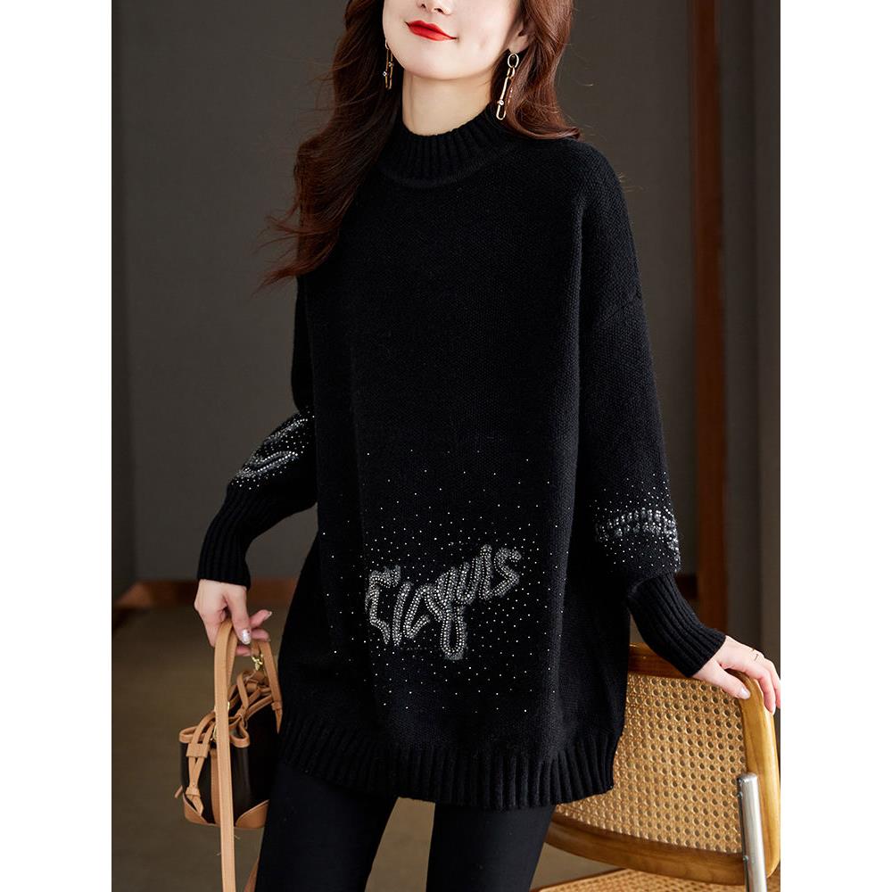 新款秋冬气质加肥大码包臀上衣中长款毛衣女士胖mm宽松针织打底衫