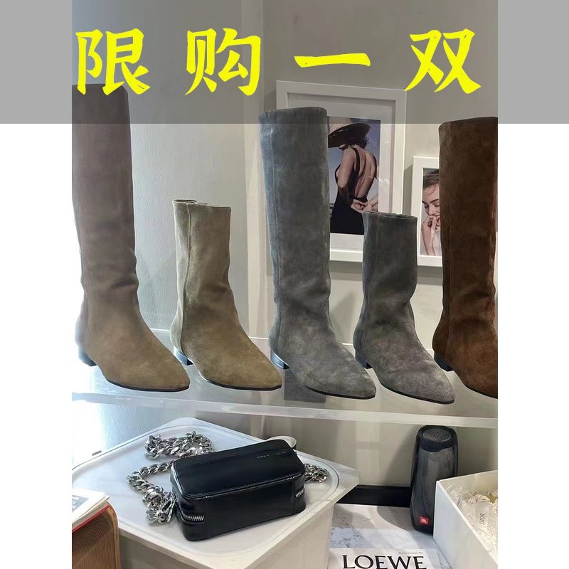 百丽纯爱女鞋2023年诗歌兰同款真皮牛反绒长靴女平底不过膝套筒