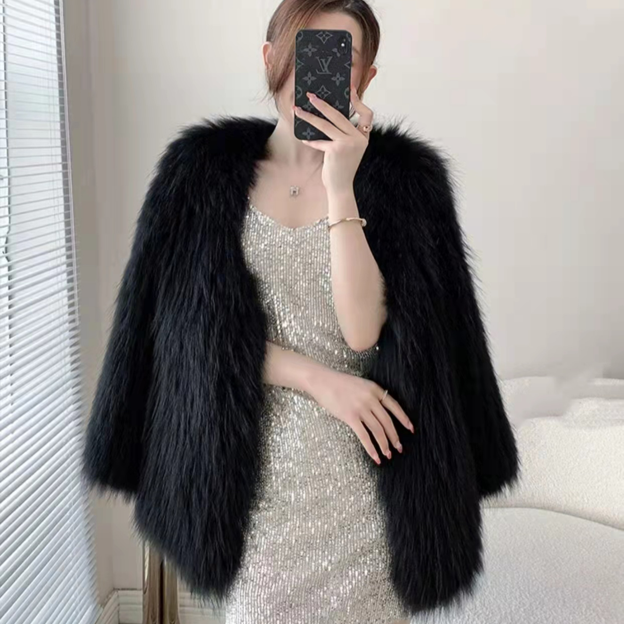 时尚韩版貉子毛双满编织加密加厚前七后六网红女时尚洋气外套