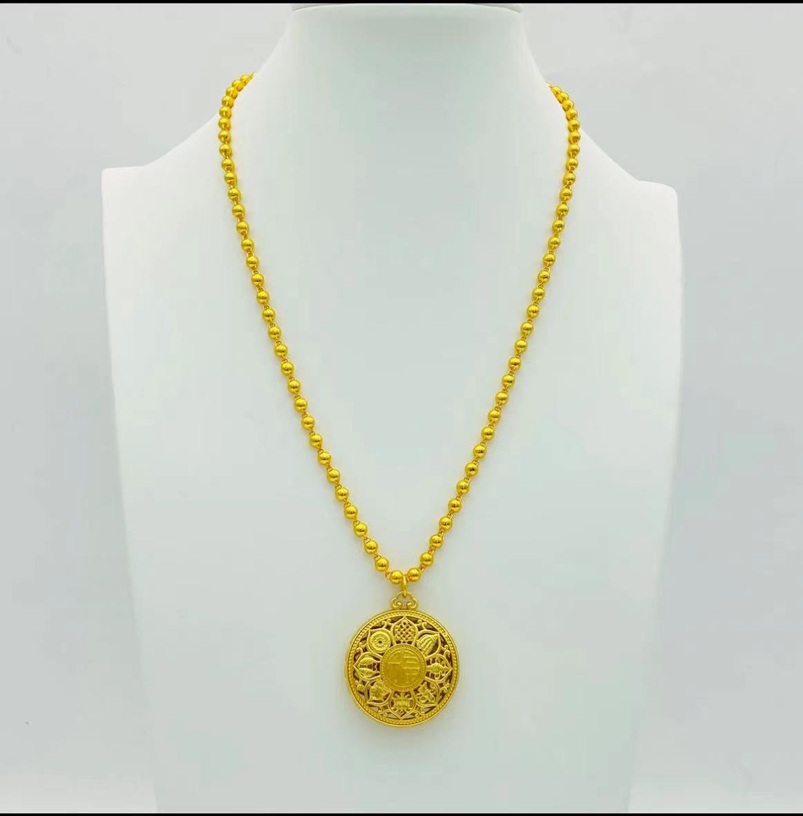 铜合金项链 经典时尚卡4珠珠项链配福字款八宝罗盘精美饰品