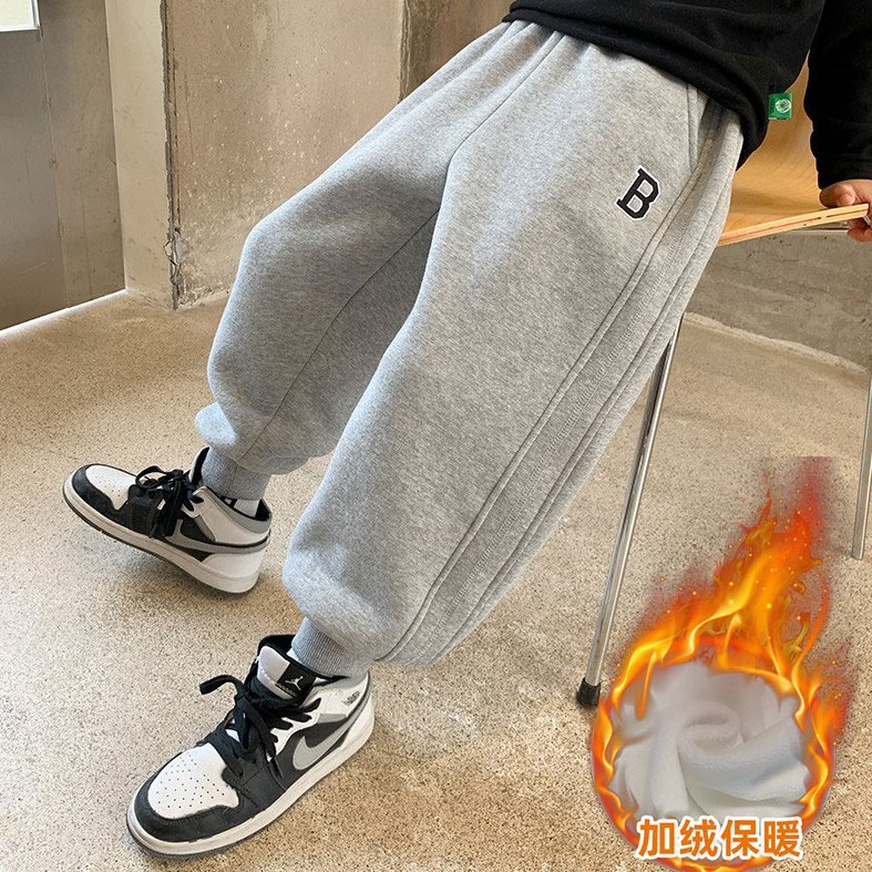 男童裤子加绒加厚秋冬新款中大儿童运动裤宽松保暖一体绒卫裤外穿