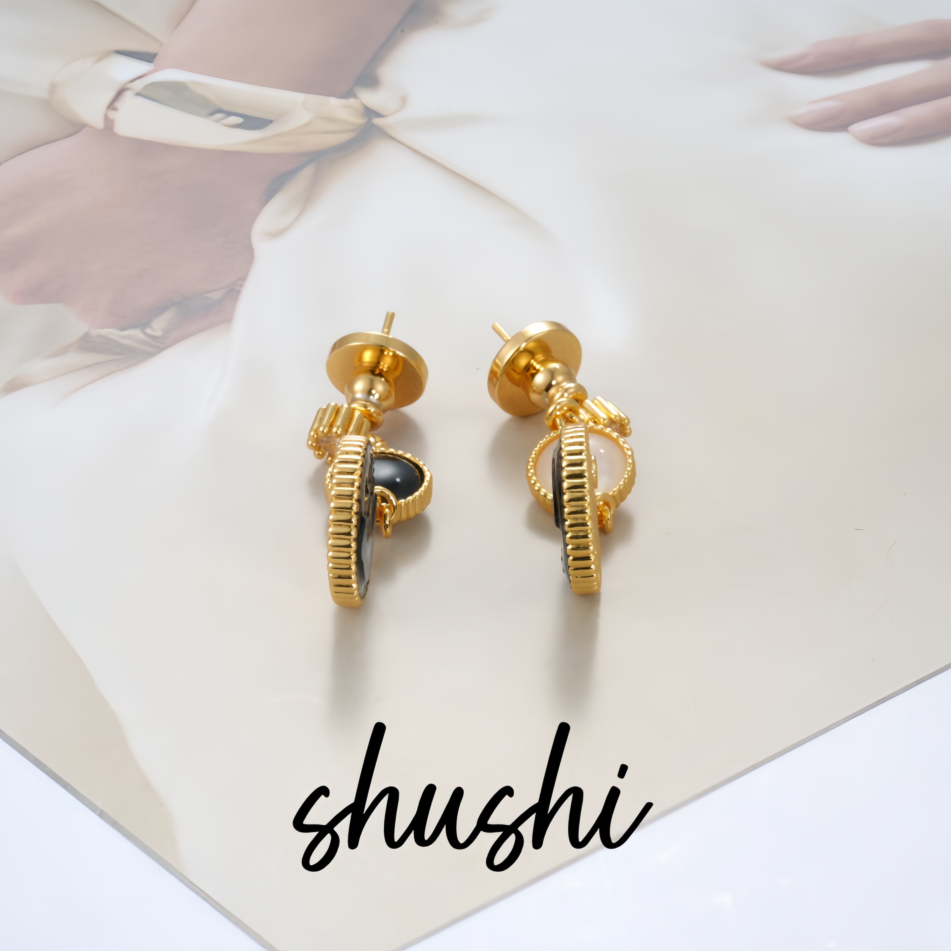 铜合金贝壳耳饰 轻奢时尚气质耳环7199