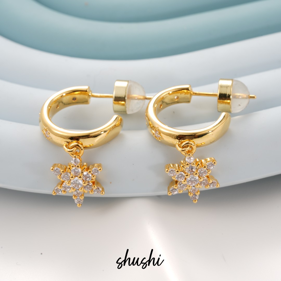 铜合金合成锆石耳饰 手工气质轻奢时尚复古法式优雅素款耳环6408