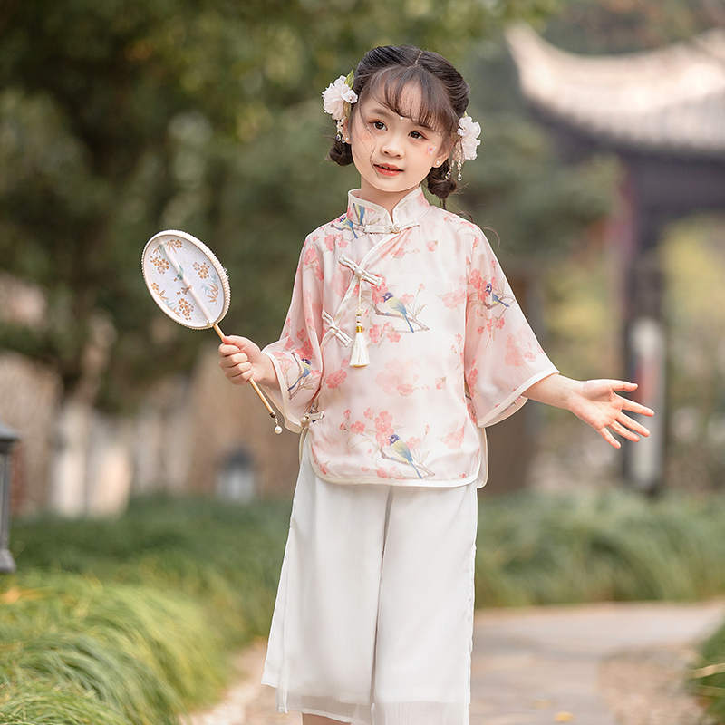 【雀幸】女童套装春秋中国风唐装民族服装小女孩春秋套装