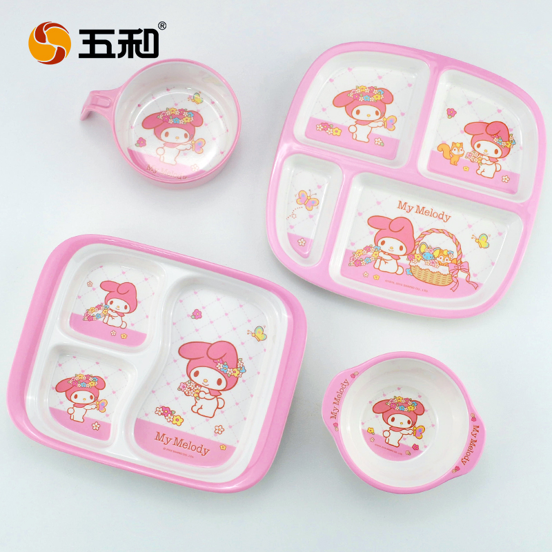 五和美乐蒂女宝宝餐盘可爱儿童分格餐盘耐摔防烫小孩吃饭盘勺女孩