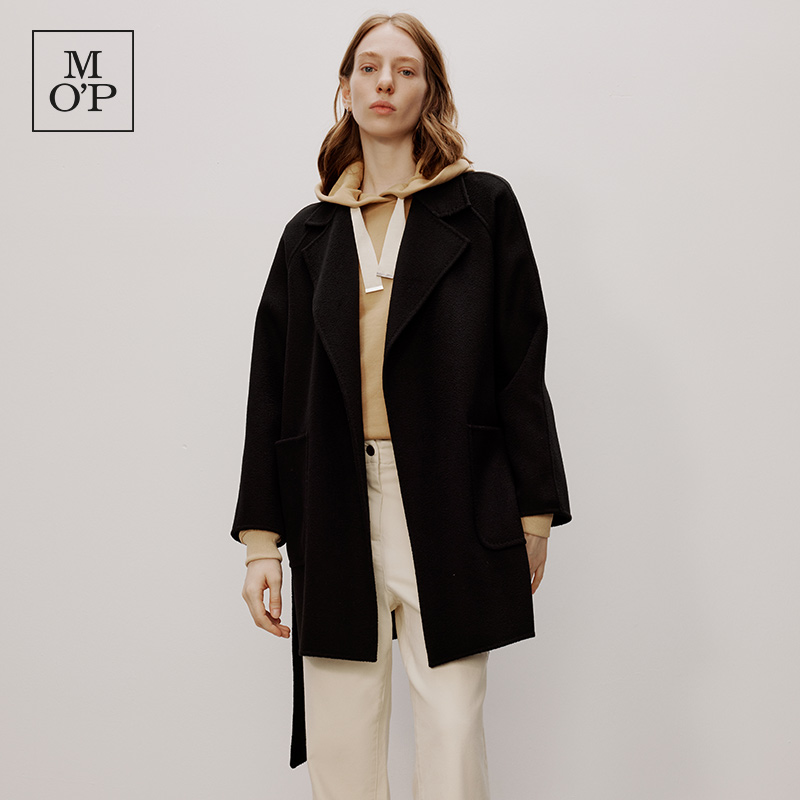 Marc O'PoloMOP【商场同款】冬季大翻领大衣绵羊毛水波纹长毛呢大衣
