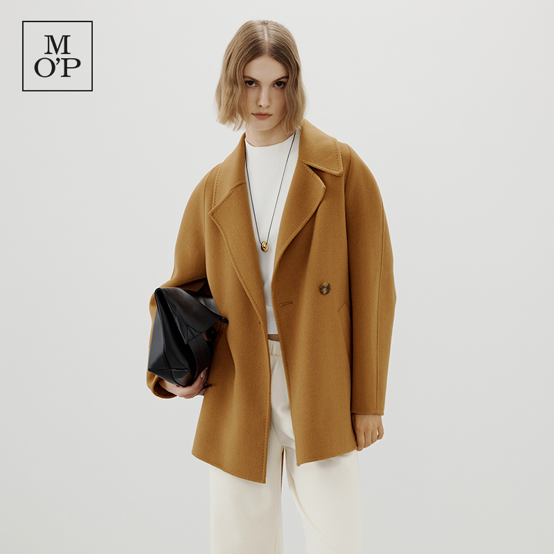 Marc O'Polo/MOP【雅丹风】秋冬季新款绵羊毛平驳领中长款大衣女