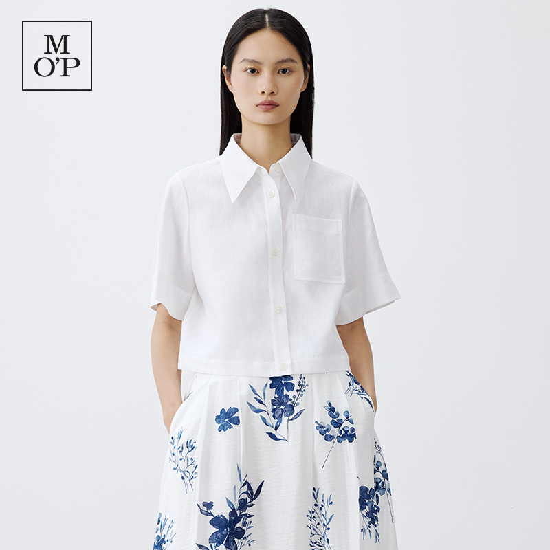 Marc O'Polo/MOP【尤莱特穿搭】亚麻吸汗透气宽松法式短款衬衫女士