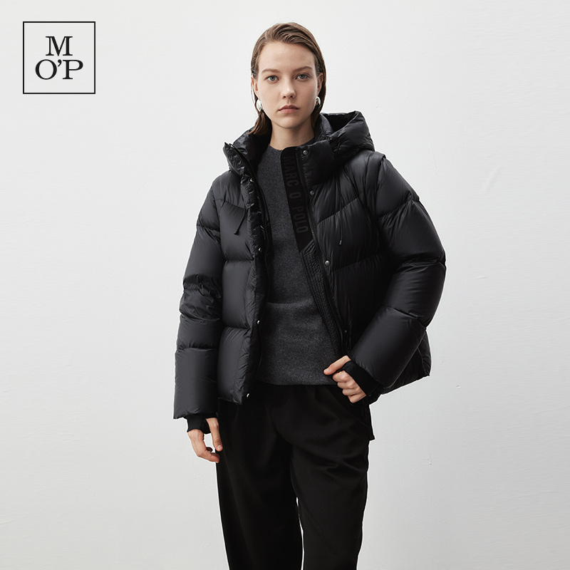 Marc O'Polo/MOP秋冬新款时尚休闲黑金可拆卸袖连帽短款羽绒服女