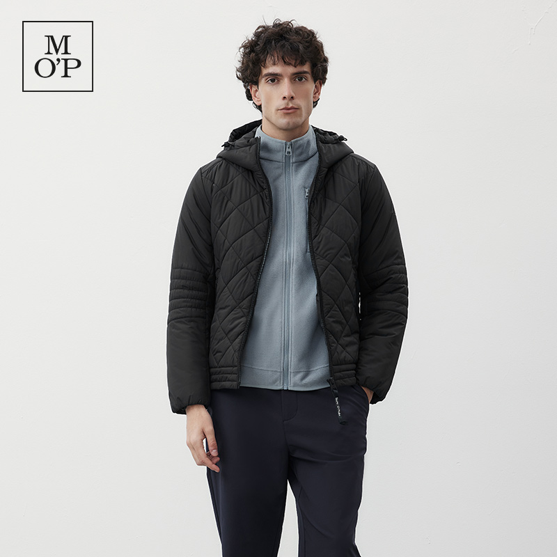Marc O'Polo/MOP冬季新款菱形格连帽棉服男士休闲保暖轻薄短外套