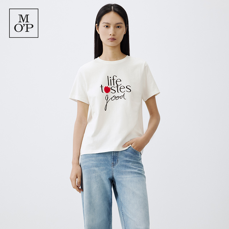 Marc O'Polo/MOP高能感穿搭纯棉舒适宽松字母印花圆领短袖T恤女