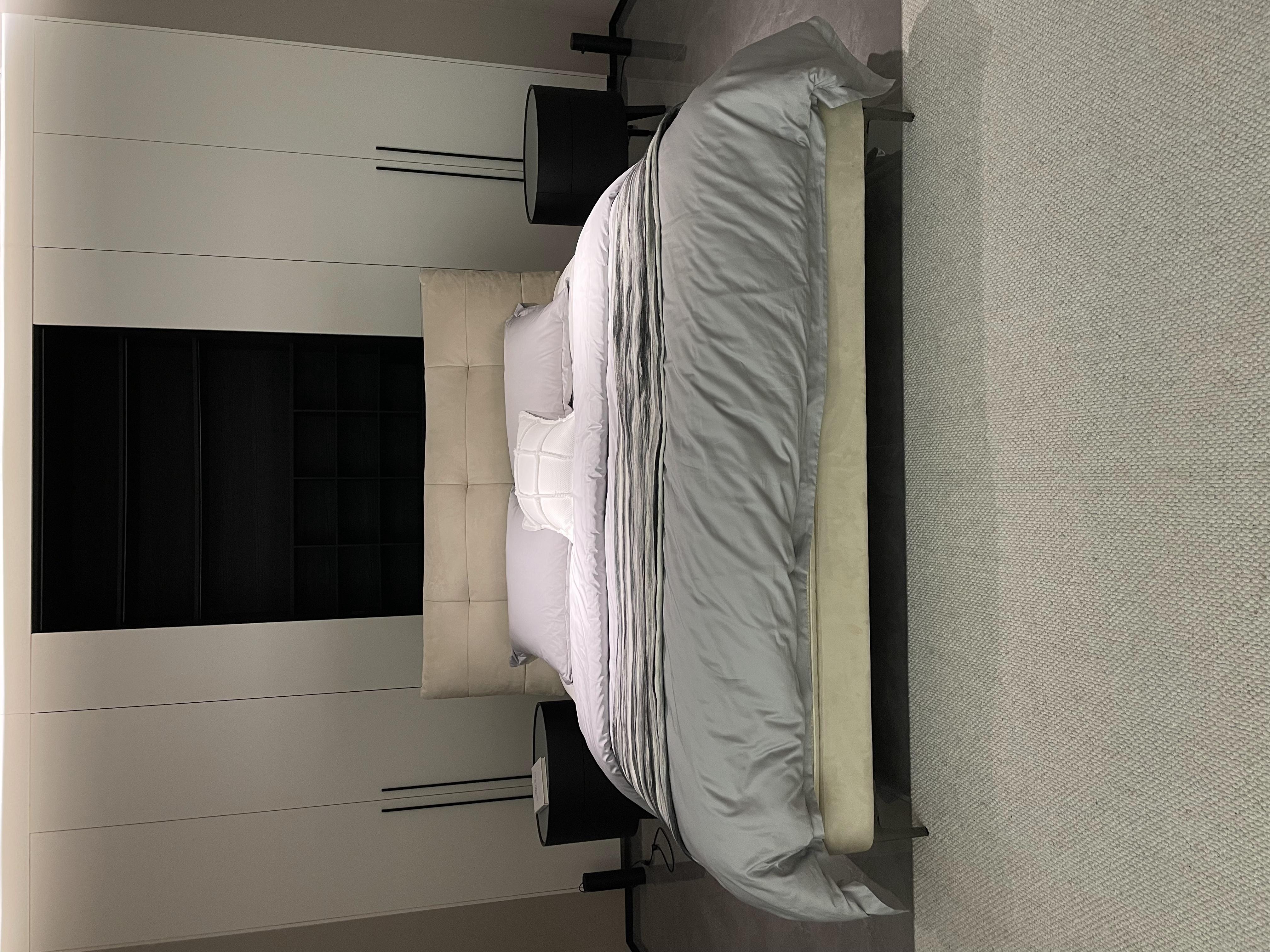 斯琴 意式极简仙女床磨砂布齐边高端大气设计师主卧真皮床定制床