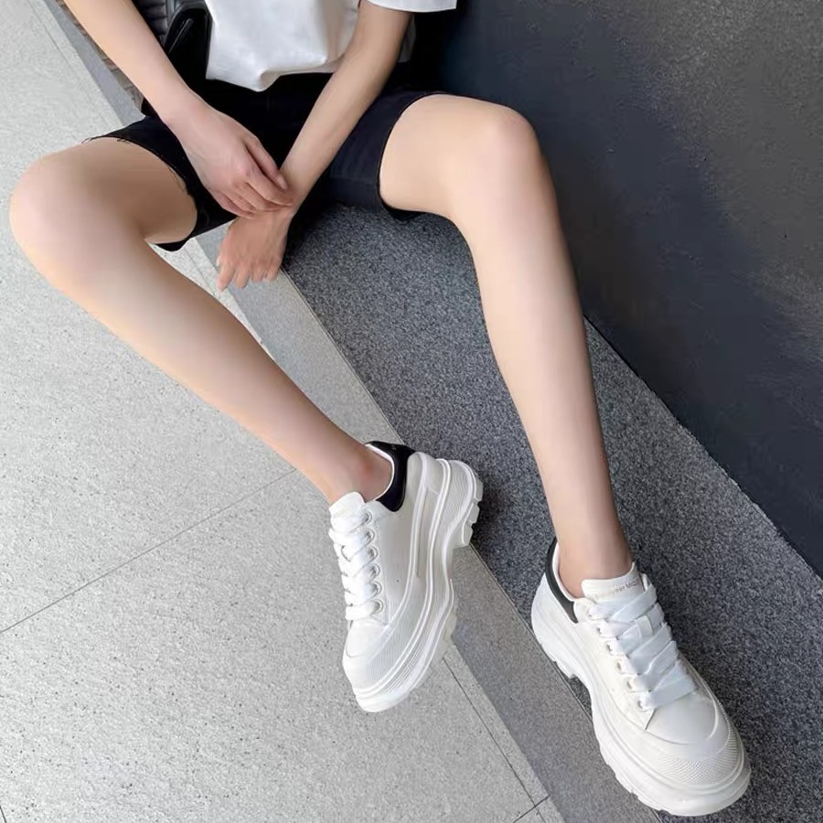 断码清仓38码~时尚休闲丝绸牛皮厚底系带小白鞋 2230#