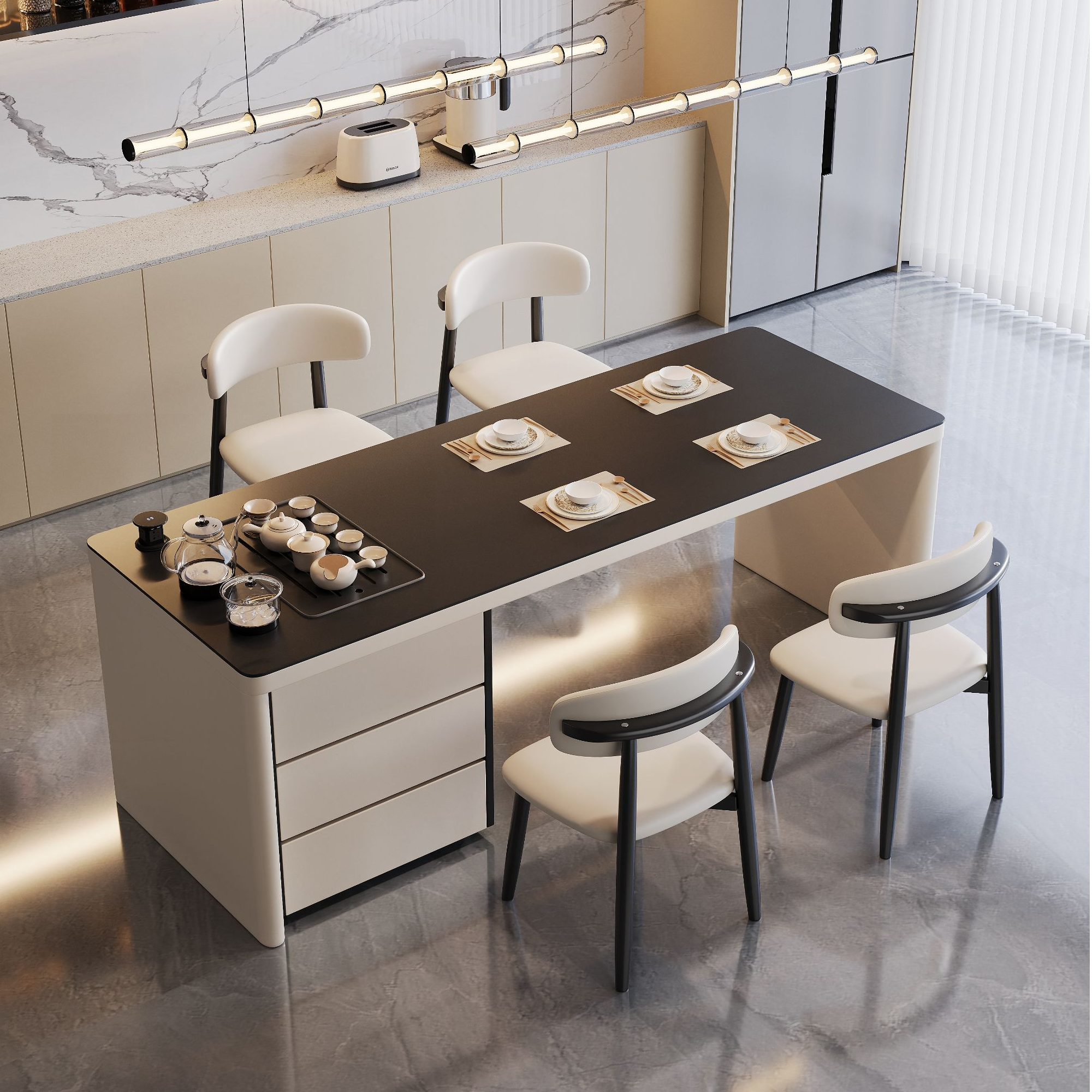 中古风可伸缩实木餐桌2024新款岛台餐桌客厅小户型网红复古中导台