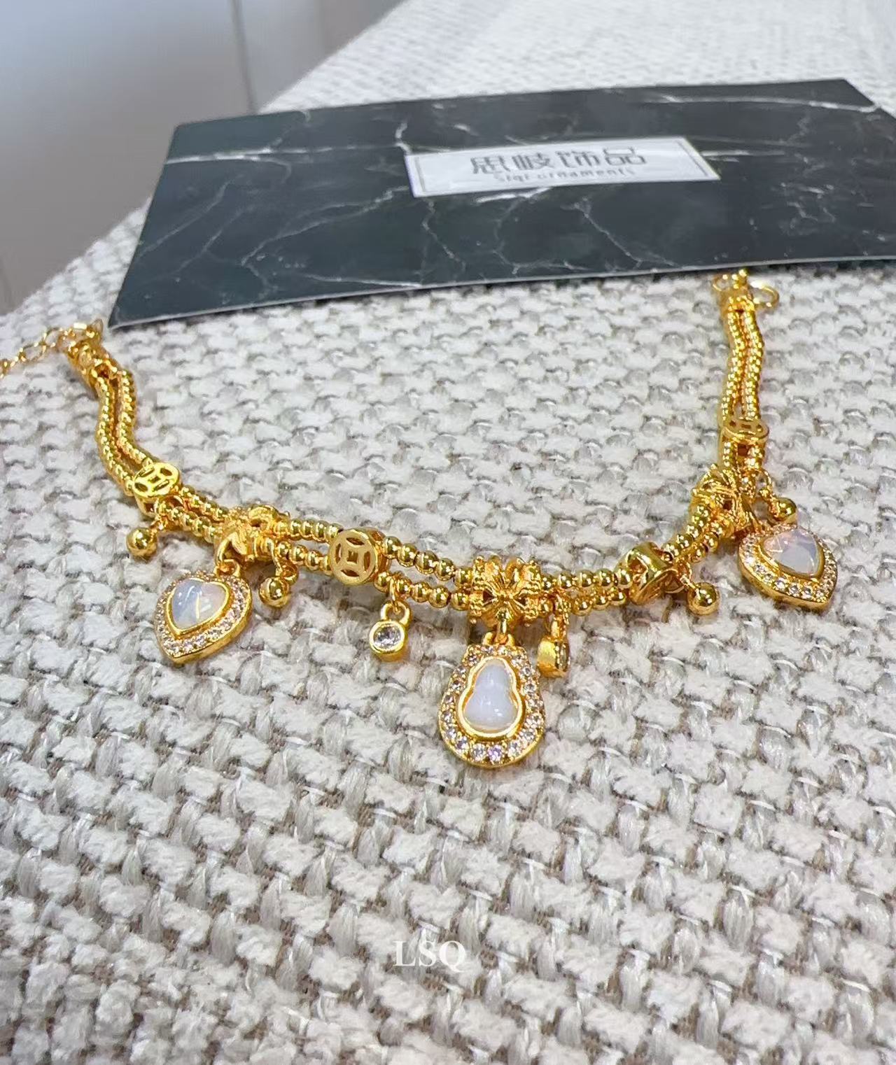 铜合金合成锆石手链 SQ思岐-迷你算盘珠点锆葫芦桃心手链5483