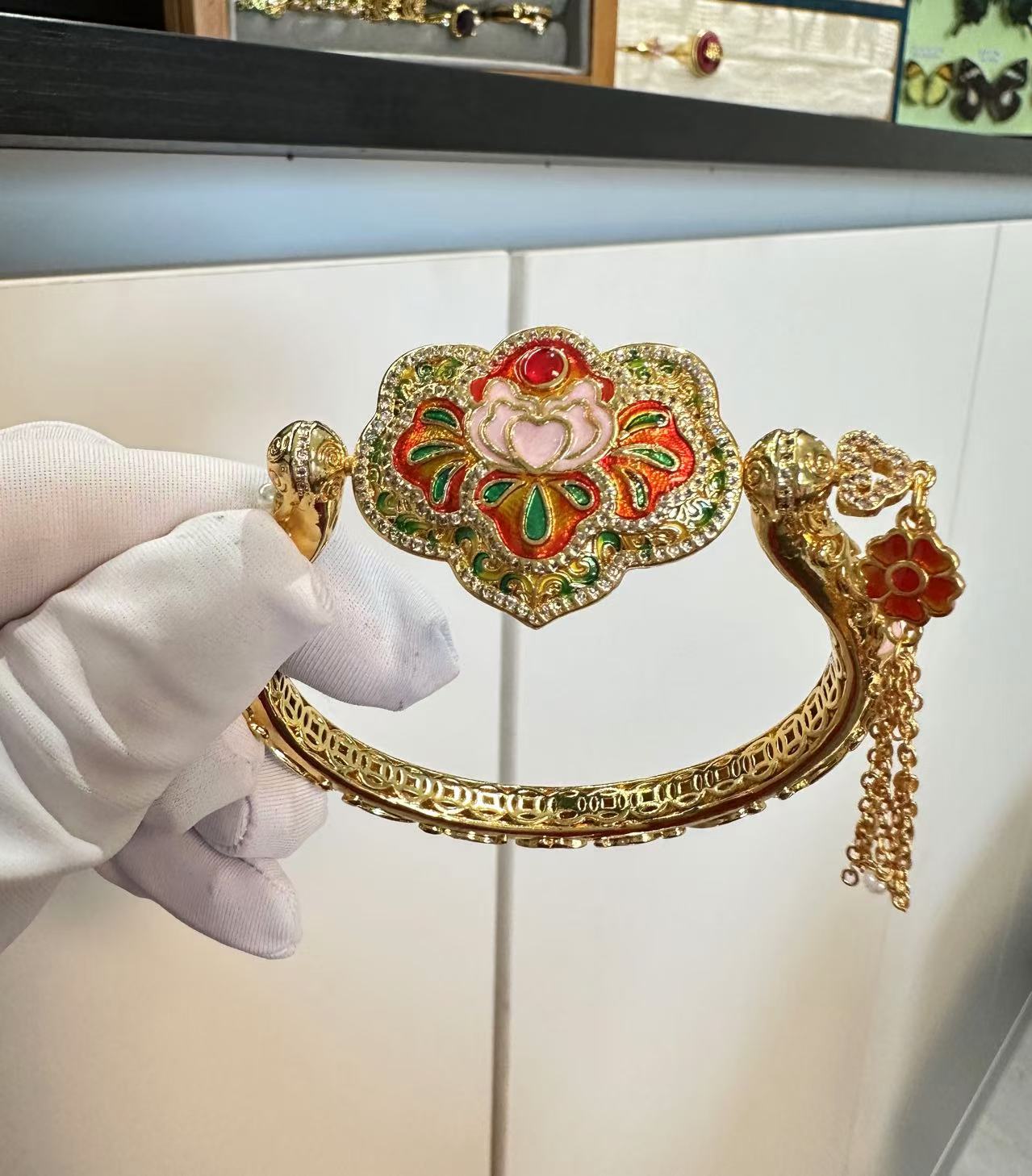 铜合金珐琅手镯 SQ新中式24秋冬-花开富贵如意流苏手镯5175