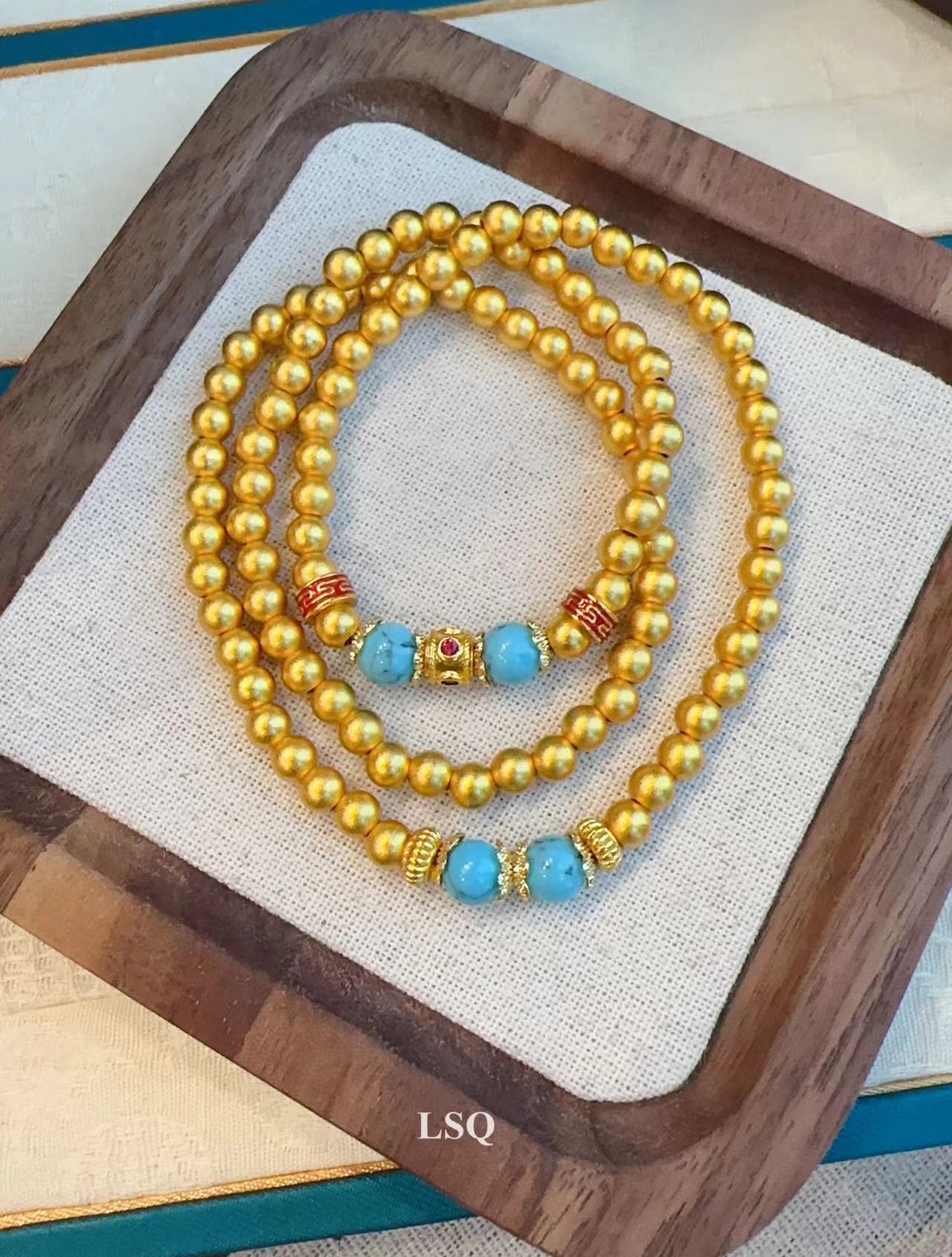 铜合金手链 SQ思岐-新中式三圈福珠绿珠手链4345