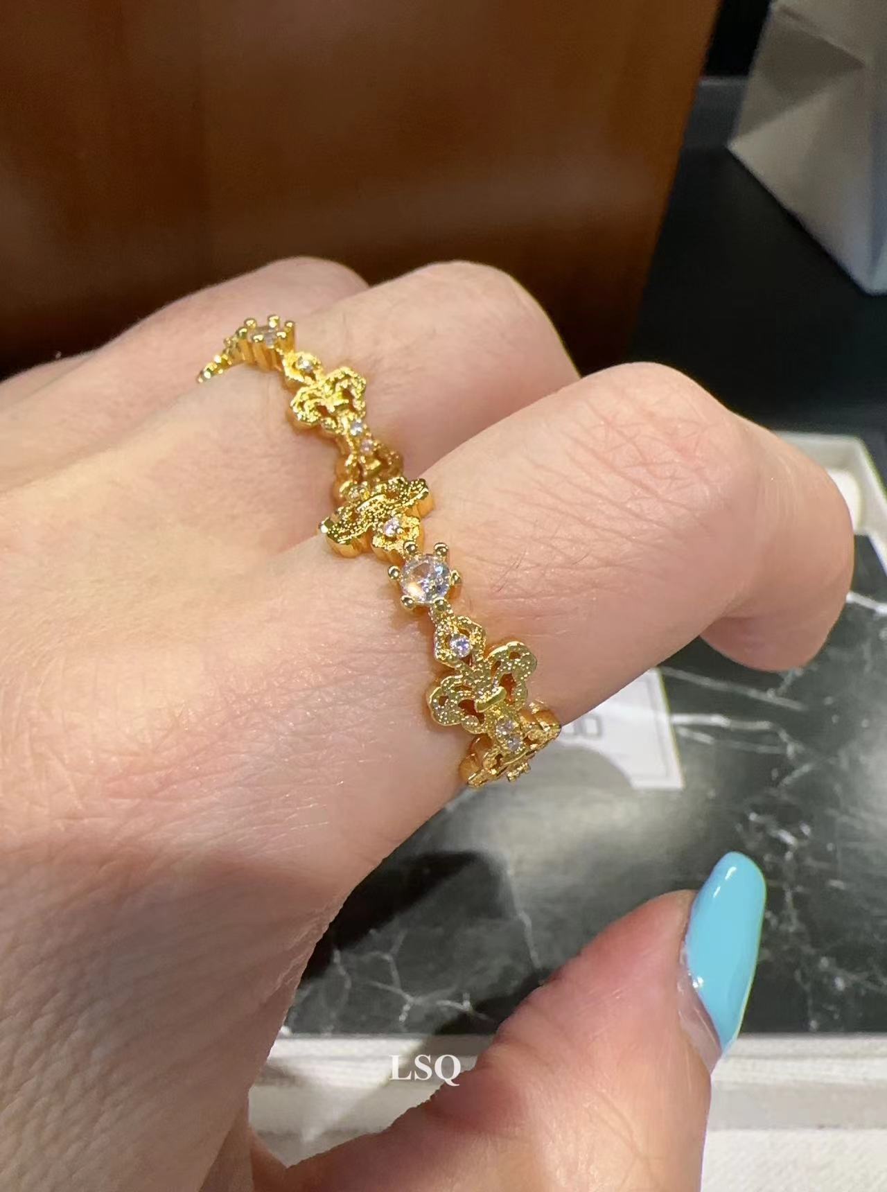 铜合金合成锆石戒指 SQ新中式24秋冬新品-鸢尾花戒指5005