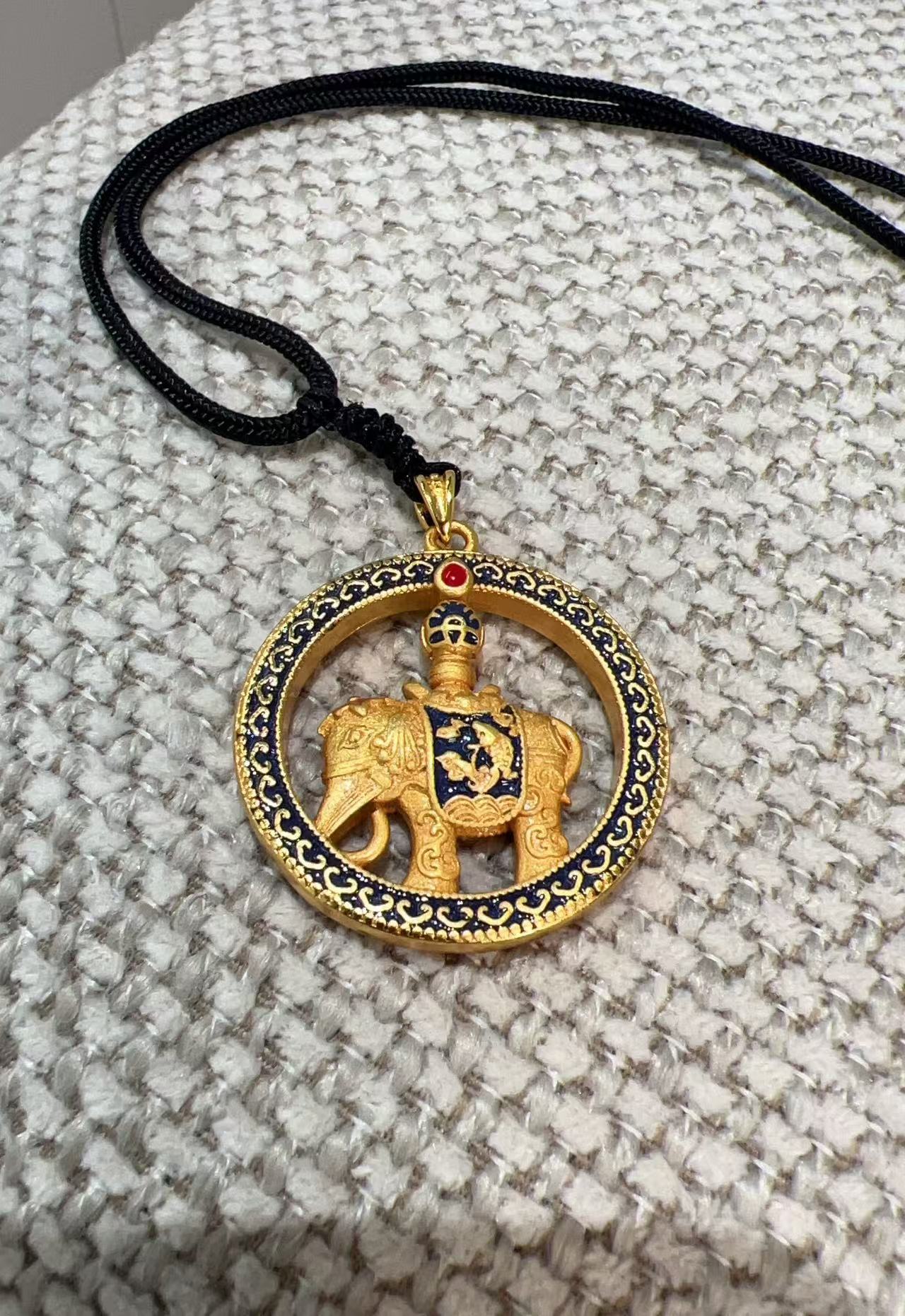 铜合金布艺项链 双十一暴款-太平有象烧蓝大象项链5312