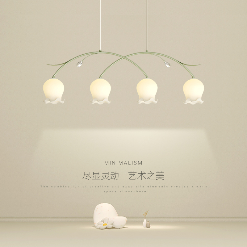 餐厅吊灯2023年新款复古奶油风饭厅灯铃兰花简约现代餐桌吧台灯具
