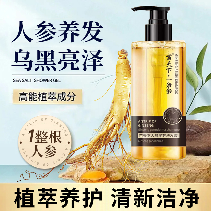 苗天下一条参人参灵芝洗发液人参精华滋养发根控油蓬松植物养发