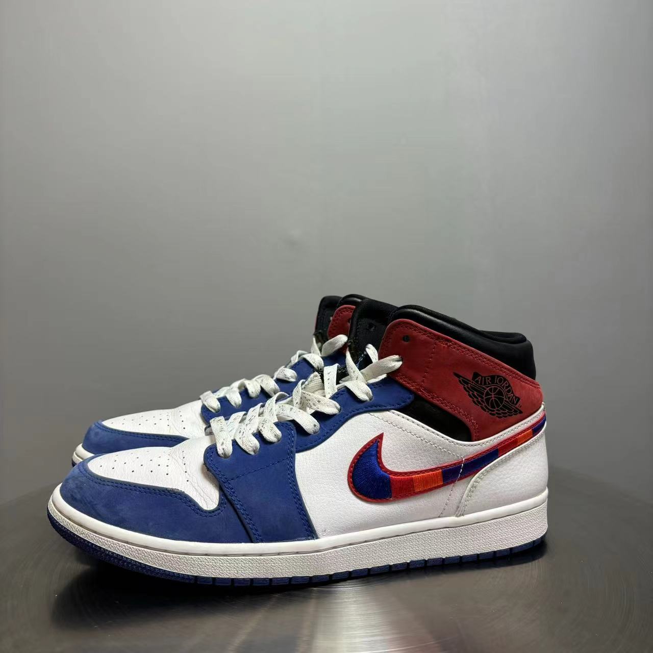 95新 AIR JORDAN 45码 AJ1彩钩白蓝红板鞋 非原盒