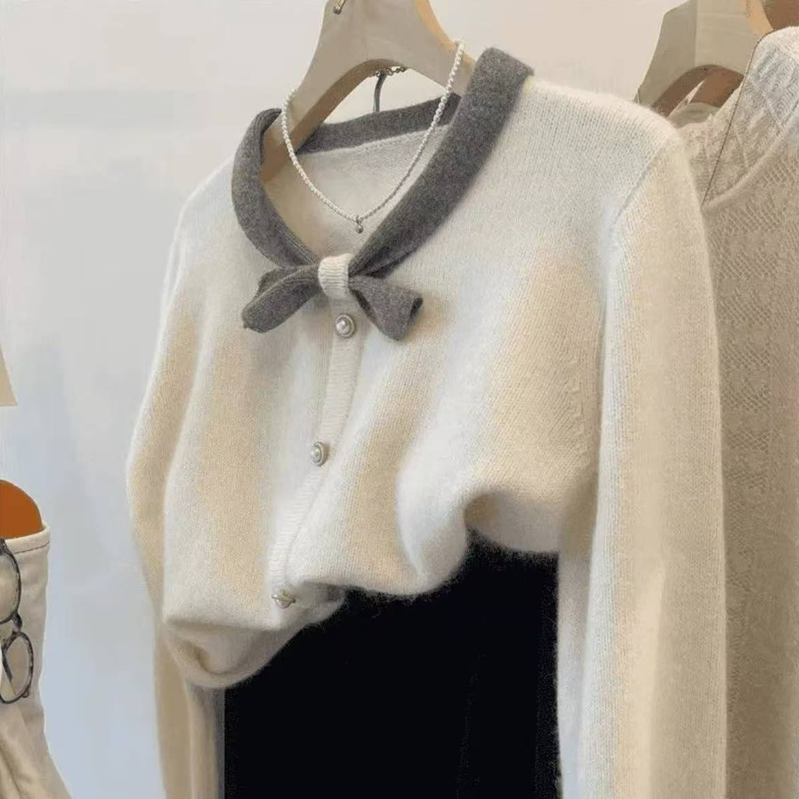 法式蝴蝶结针织开衫外套女春秋2025新款设计感睡衣软糯百搭毛hh