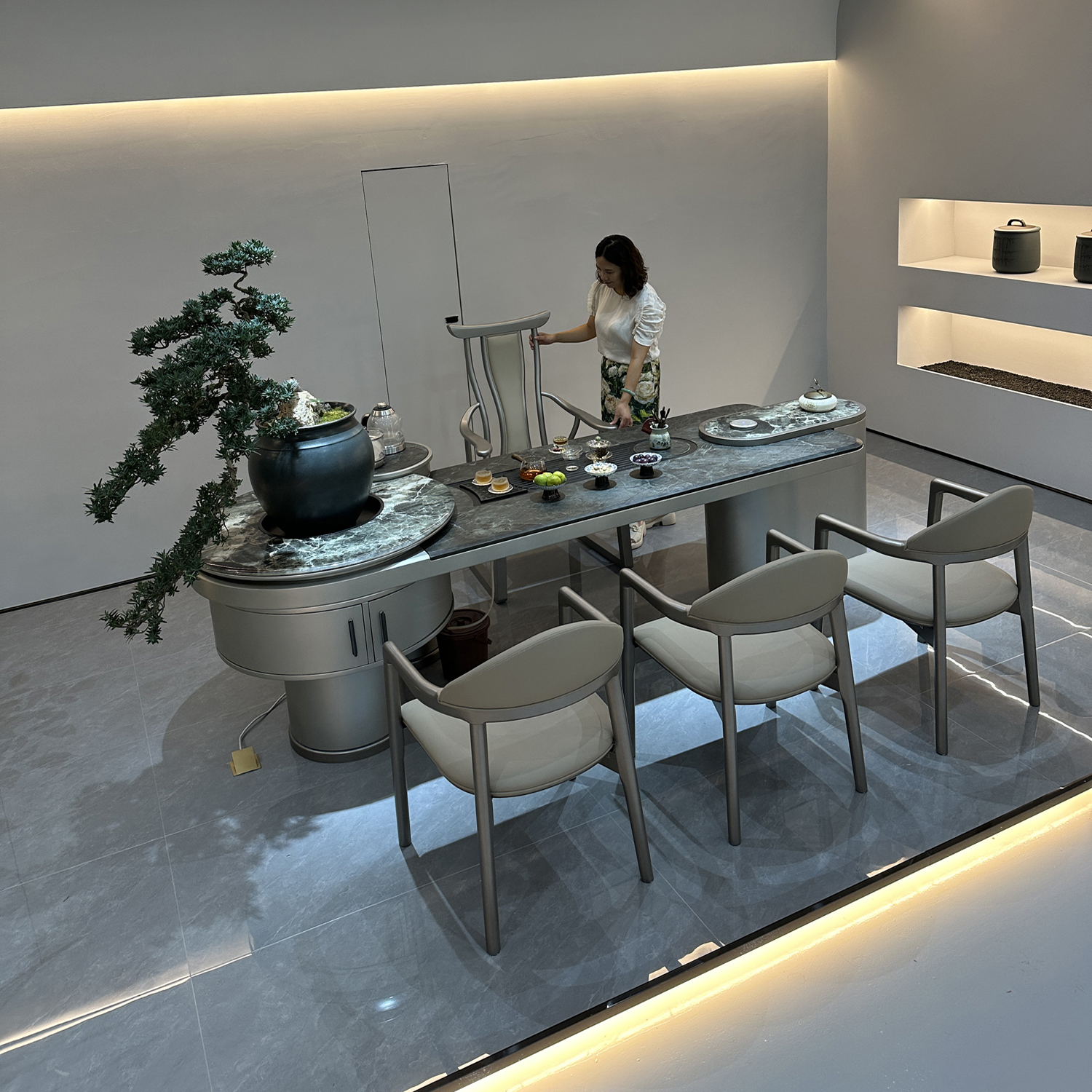 壹官堂意式极简现代简约轻奢茶桌若雨夜雨若野若镜茶台办公室茶台