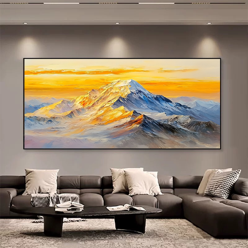 《日照金山》轻奢挂画客厅古风沙发背景墙装饰画肌理中式壁画