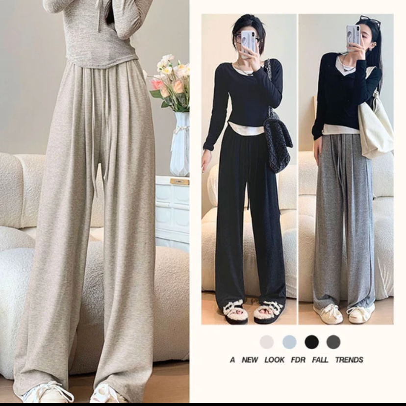 【百搭神裤高个子175加长版糯米裤阔腿女秋冬高腰垂感软糯慵懒风