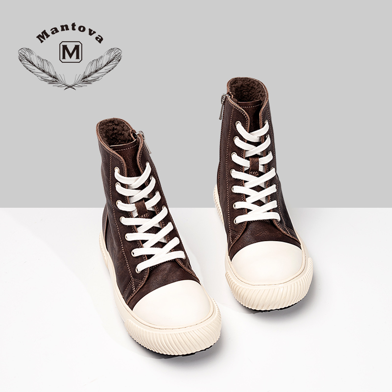 mantova加毛秋冬新款马皮高帮休闲马丁靴复古百搭羊毛加绒休闲鞋