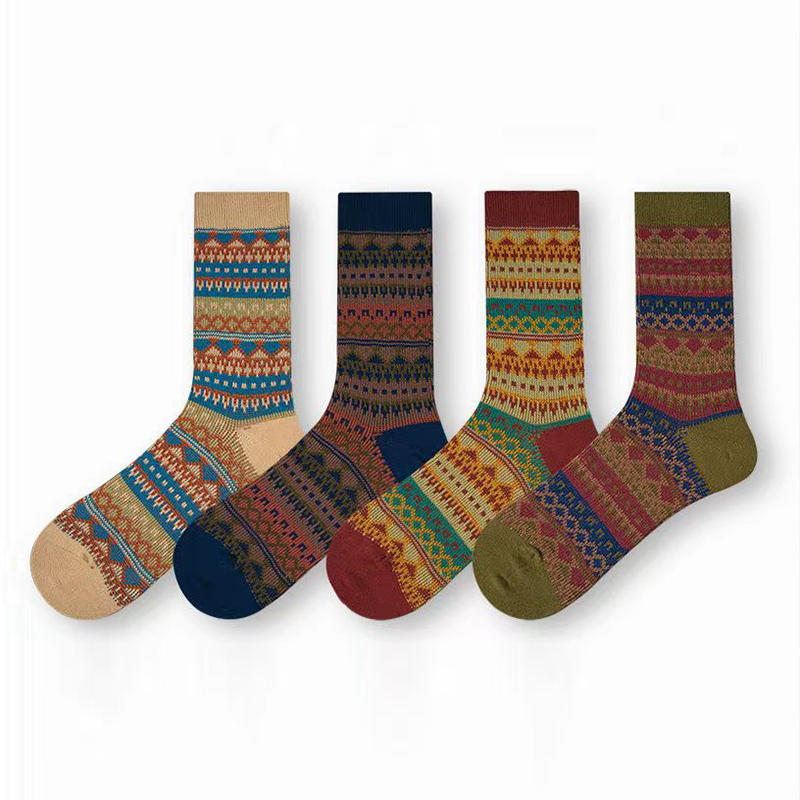 费尔岛袜子女中筒袜秋冬款长筒袜复古棉袜高筒堆堆袜百搭