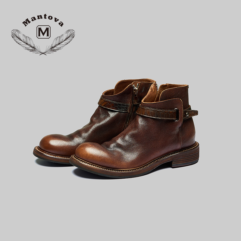 mantova秋季新款时尚女靴女鞋马皮真皮马丁靴短靴城市机能英伦风