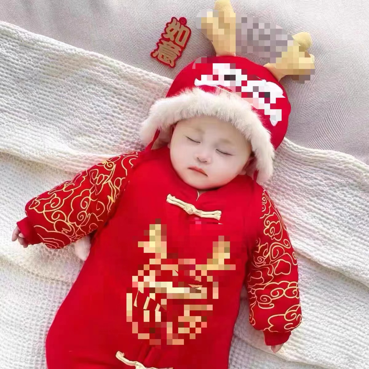 婴儿拜年服喜庆连体衣新生宝宝衣服满月百天周岁礼服外出爬服冬装