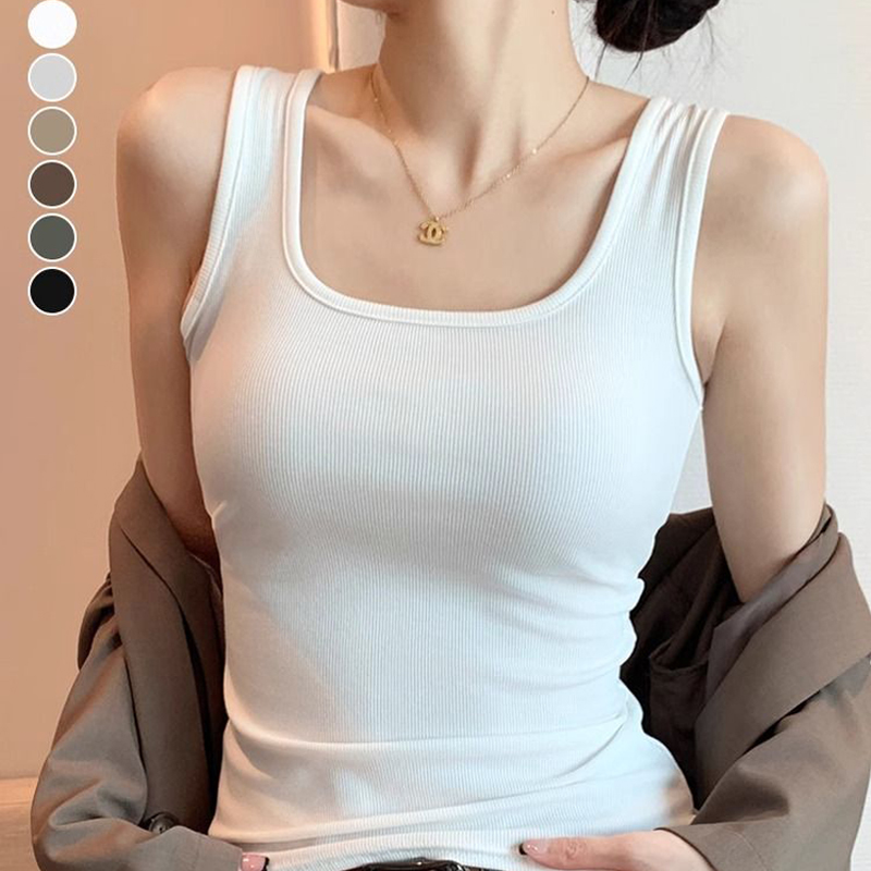 宽肩小吊带夏季2024新款法式方领背心女内搭黑白工字外穿打底上衣