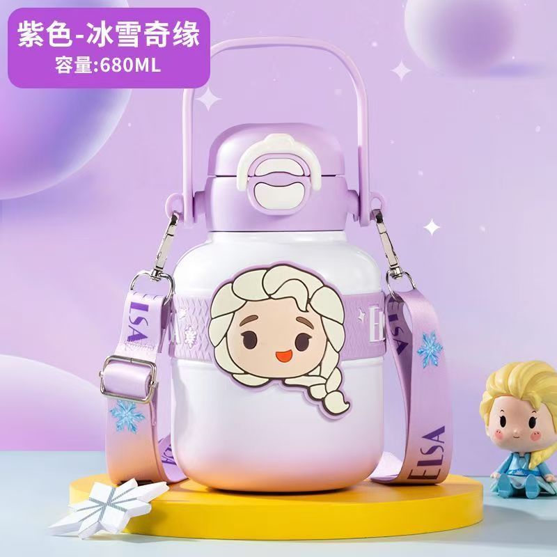 迪士尼儿童斜挎背带保温杯幼儿园便携卡通可爱大容量 15024
