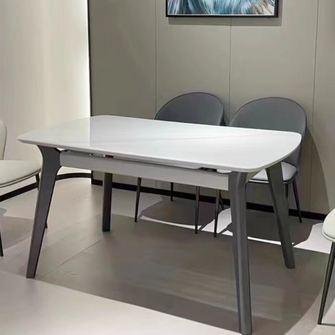 实木长方形吃饭桌意式极简家用小户型餐桌椅组合餐厅6/8可伸缩