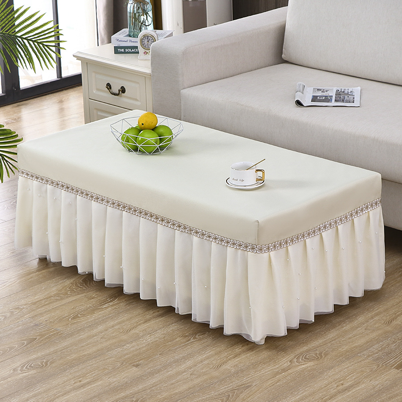 蕾丝纯色防水茶几罩桌布全包盖布电视柜防尘罩套简约现代客厅家用